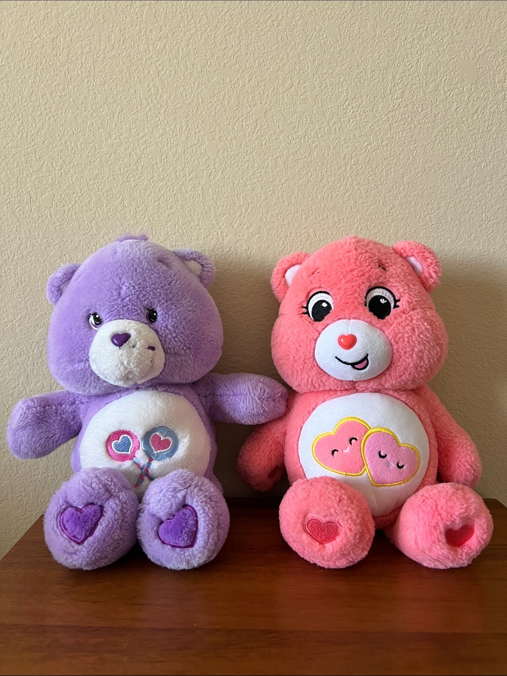 Care Bears Pink and Purple Heart Belly Plush Pair